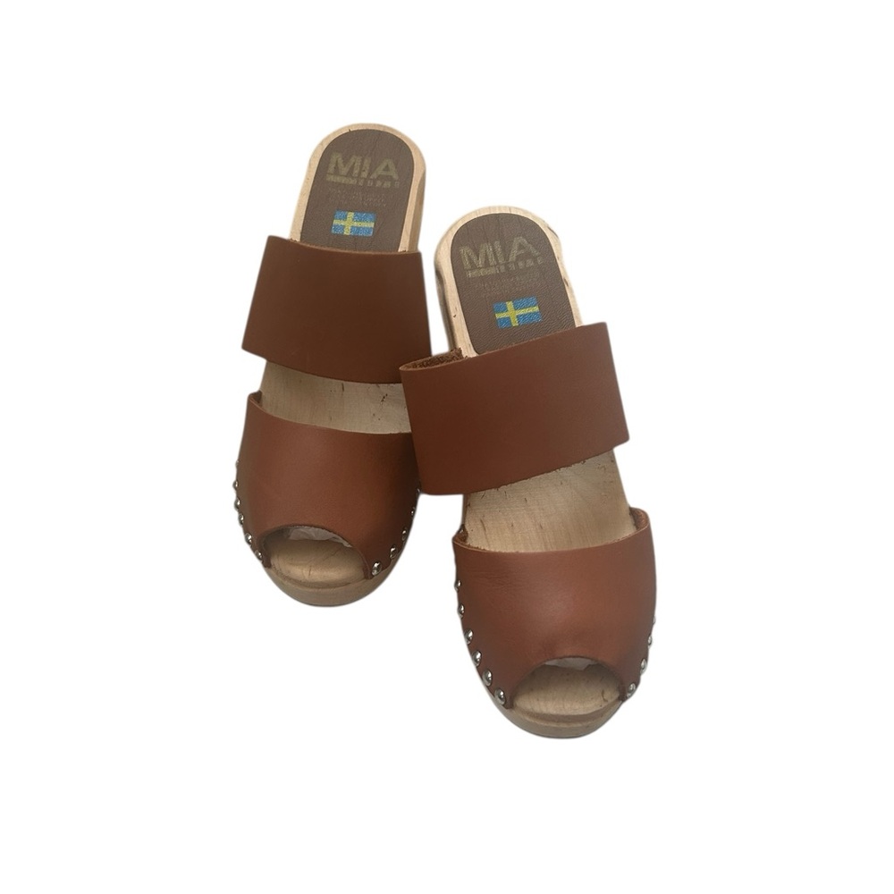 NWOB-MIA Women's Brown Slide Peep Toe Clogs-
Size 7-7.5-Brown Leather Straps